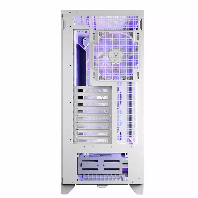 Datora korpuss MODECOM Volcano Perun Apex ARGB balts — Midi tornis, rūdīts stikls, ARGB, USB-C, atbalsta micro ATX, GPU līdz 39 cm