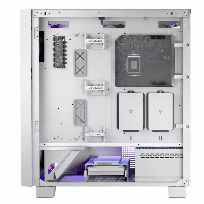 Datora korpuss MODECOM Volcano Perun Apex ARGB balts — Midi tornis, rūdīts stikls, ARGB, USB-C, atbalsta micro ATX, GPU līdz 39 cm