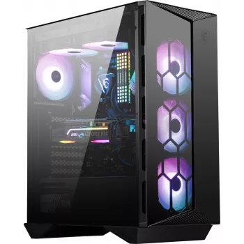 MSI MPG GUNGNIR 110R Mid Tower spēļu datora korpuss melns, USB 3.2 Gen2 Type C, 4x 120mm ARGB ventilators, Mystic Light sinhronizācija, 1 uz 6 ARGB vadības plate, 2x rūdīta stikla paneļi, ATX, mATX, mini-ITX