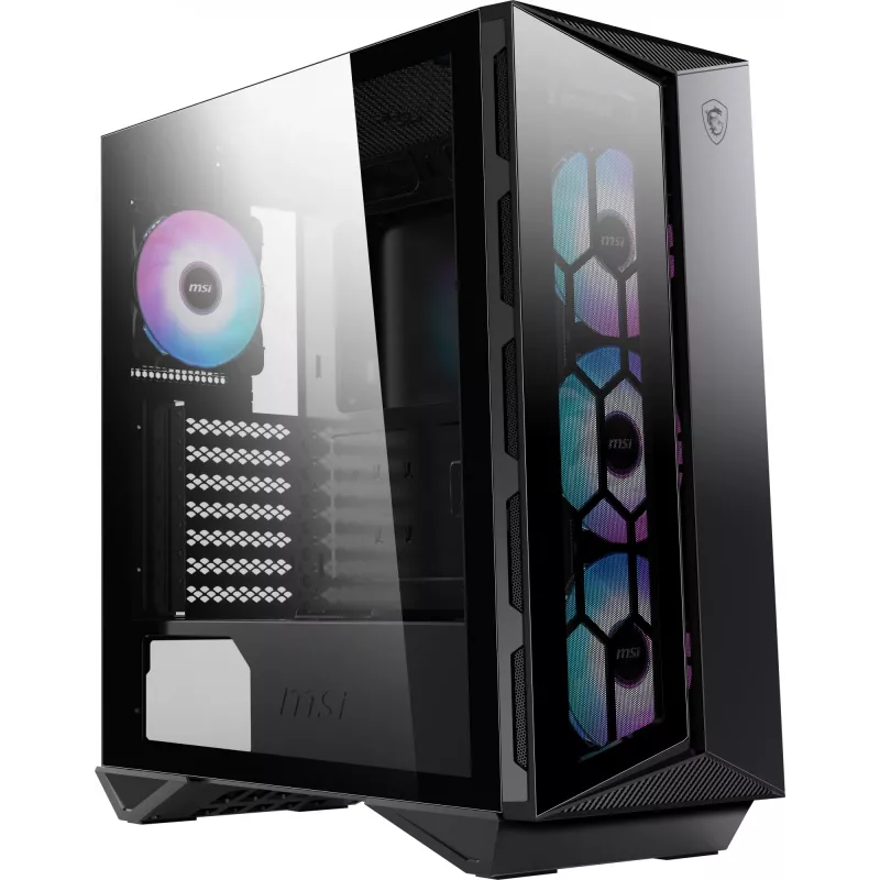 MSI MPG GUNGNIR 110R Mid Tower spēļu datora korpuss melns, USB 3.2 Gen2 Type C, 4x 120mm ARGB ventilators, Mystic Light sinhronizācija, 1 uz 6 ARGB vadības plate, 2x rūdīta stikla paneļi, ATX, mATX, mini-ITX