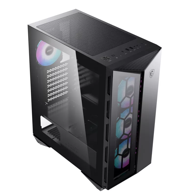 MSI MPG GUNGNIR 110R Mid Tower spēļu datora korpuss melns, USB 3.2 Gen2 Type C, 4x 120mm ARGB ventilators, Mystic Light sinhronizācija, 1 uz 6 ARGB vadības plate, 2x rūdīta stikla paneļi, ATX, mATX, mini-ITX