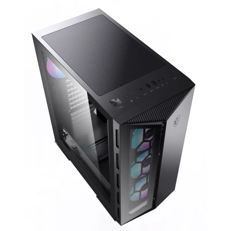 MSI MPG GUNGNIR 110R Mid Tower spēļu datora korpuss melns, USB 3.2 Gen2 Type C, 4x 120mm ARGB ventilators, Mystic Light sinhronizācija, 1 uz 6 ARGB vadības plate, 2x rūdīta stikla paneļi, ATX, mATX, mini-ITX