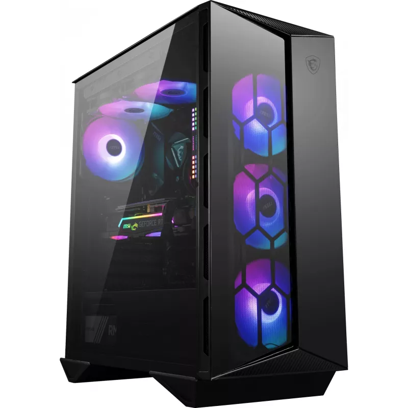 MSI MPG GUNGNIR 110R Mid Tower spēļu datora korpuss melns, USB 3.2 Gen2 Type C, 4x 120mm ARGB ventilators, Mystic Light sinhronizācija, 1 uz 6 ARGB vadības plate, 2x rūdīta stikla paneļi, ATX, mATX, mini-ITX