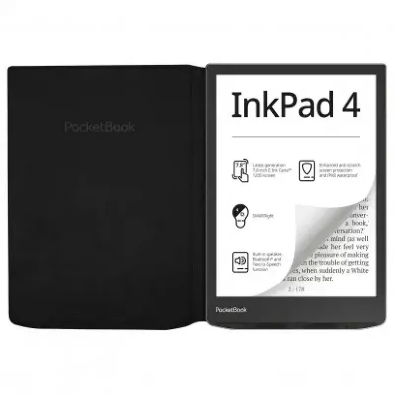 Flip case for PocketBook 7.8 inch e-book reader — HN-FP-PU-743G-RB-WW, magnetic closure, Melns