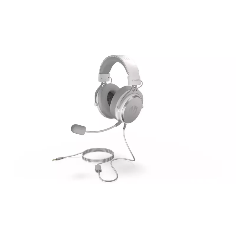 Vadu binaurālās austiņas ENDORFY VIRO Plus USB Onyx balta — 5.3 cm draiveri, 20–20000 Hz, 98 dB, 32 Ω, noņemams mikrofons ar strēli, 2.9 m kabelis