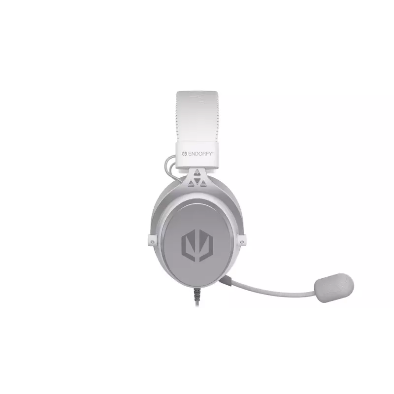 Vadu binaurālās austiņas ENDORFY VIRO Plus USB Onyx balta — 5.3 cm draiveri, 20–20000 Hz, 98 dB, 32 Ω, noņemams mikrofons ar strēli, 2.9 m kabelis