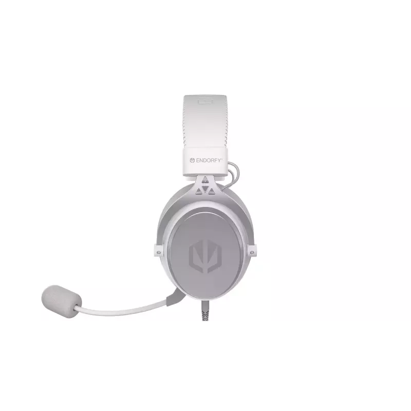 Vadu binaurālās austiņas ENDORFY VIRO Plus USB Onyx balta — 5.3 cm draiveri, 20–20000 Hz, 98 dB, 32 Ω, noņemams mikrofons ar strēli, 2.9 m kabelis