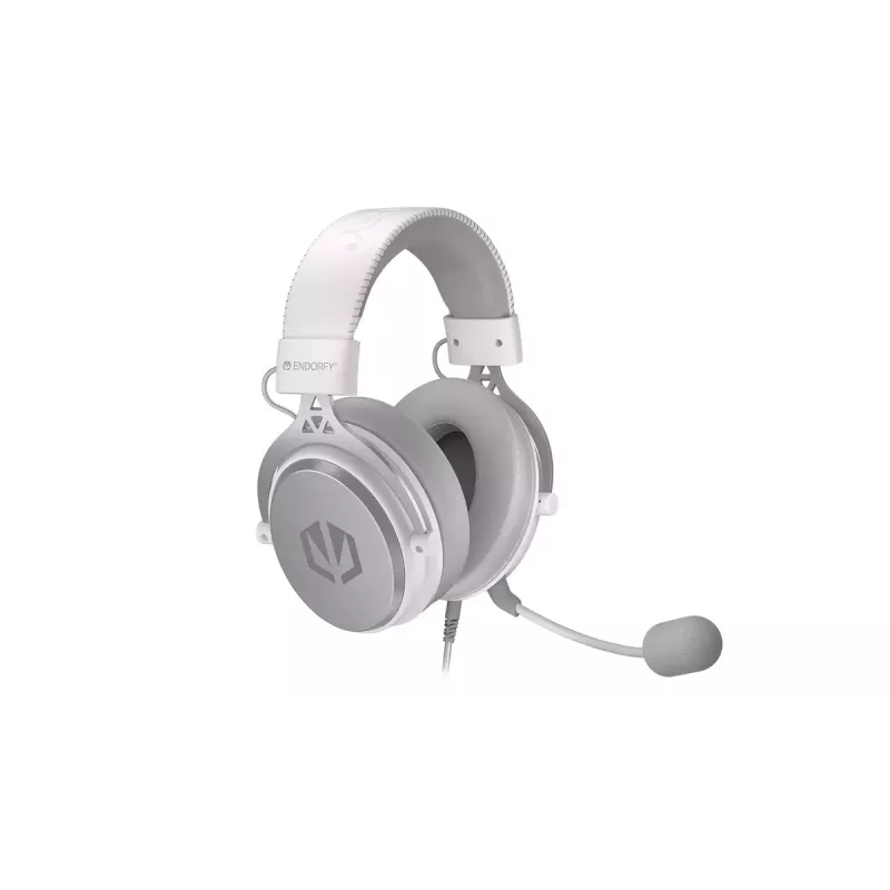 Vadu binaurālās austiņas ENDORFY VIRO Plus USB Onyx balta — 5.3 cm draiveri, 20–20000 Hz, 98 dB, 32 Ω, noņemams mikrofons ar strēli, 2.9 m kabelis