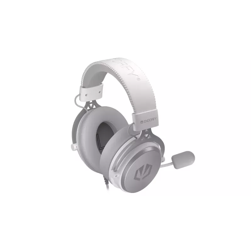 Vadu binaurālās austiņas ENDORFY VIRO Plus USB Onyx balta — 5.3 cm draiveri, 20–20000 Hz, 98 dB, 32 Ω, noņemams mikrofons ar strēli, 2.9 m kabelis