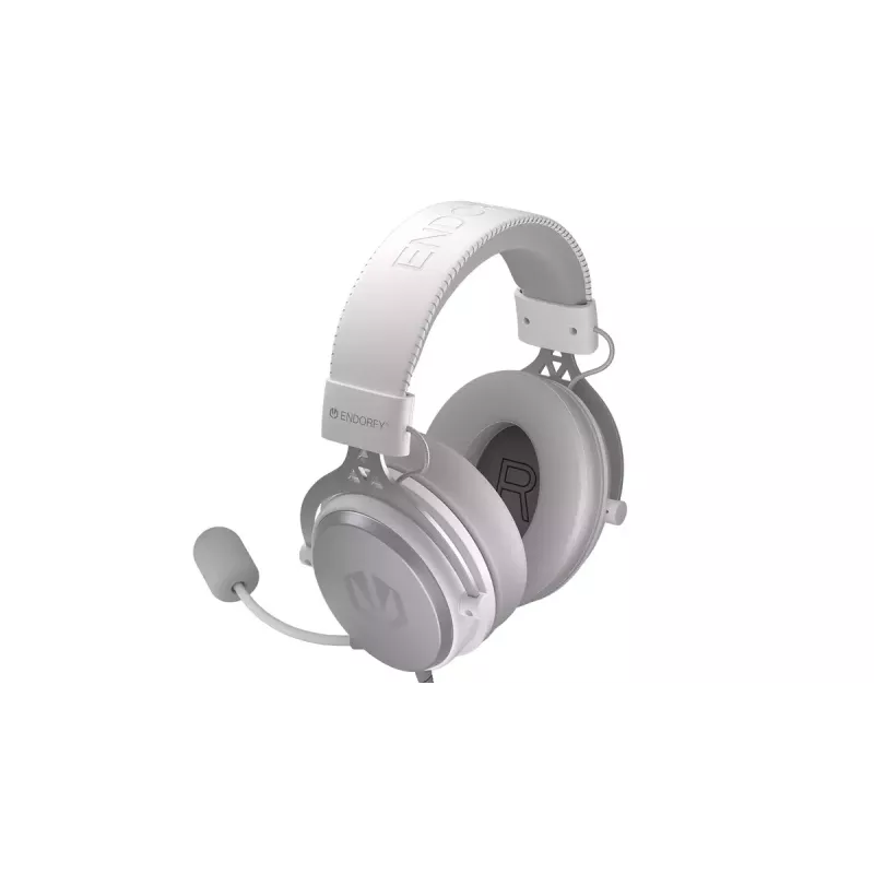 Vadu binaurālās austiņas ENDORFY VIRO Plus USB Onyx balta — 5.3 cm draiveri, 20–20000 Hz, 98 dB, 32 Ω, noņemams mikrofons ar strēli, 2.9 m kabelis