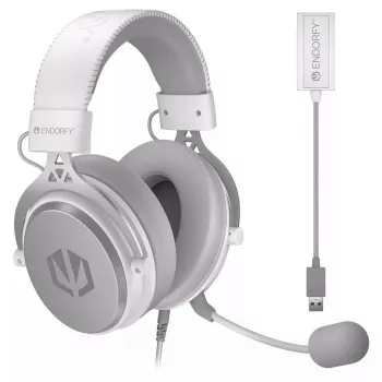 Vadu binaurālās austiņas ENDORFY VIRO Plus USB Onyx balta — 5.3 cm draiveri, 20–20000 Hz, 98 dB, 32 Ω, noņemams mikrofons ar strēli, 2.9 m kabelis