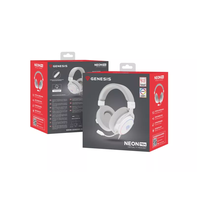 GENESIS Neon 764 austiņas, vadu, galvas saite, spēlēm, USB Type-A, balta