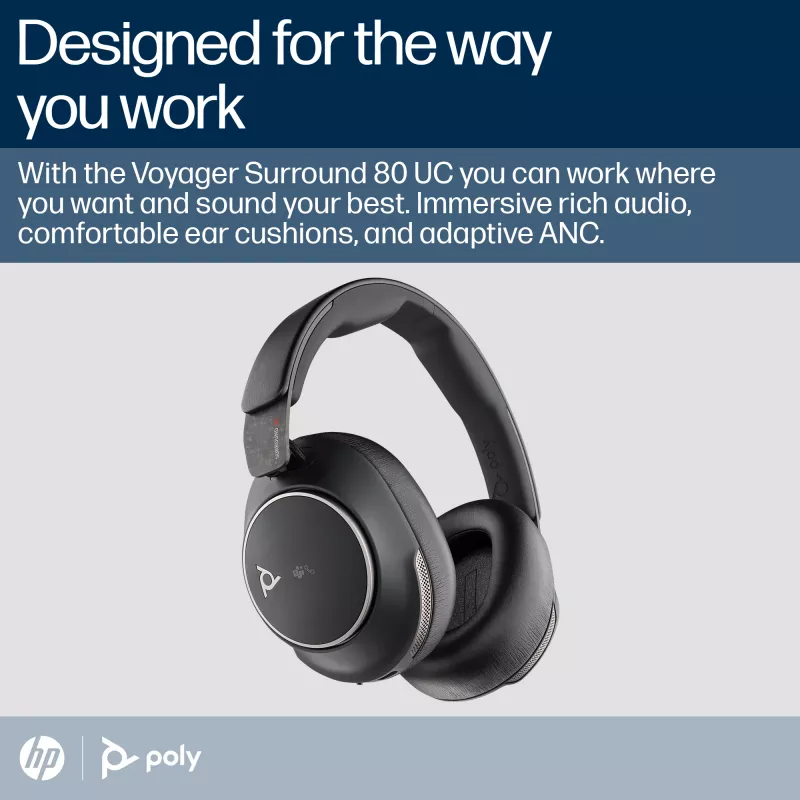 HP Poly Voyager Surround 80 UC Microsoft Teams sertificēta USB-C austiņa +USB-C/A adapteris