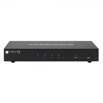Techly IDATA DP-KVM4 KVM slēdzis, stiprināms plauktā, melns