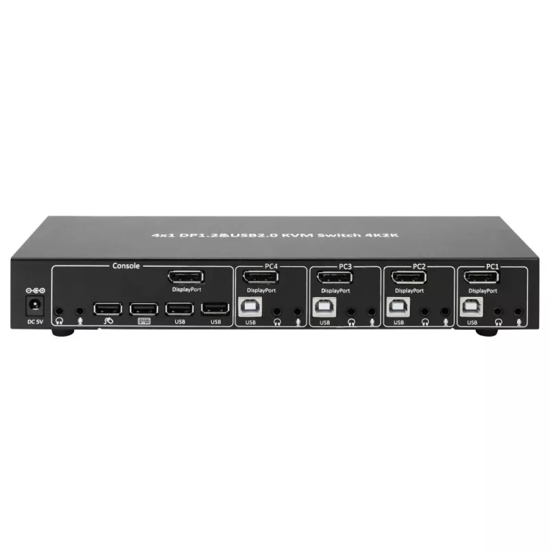 Techly IDATA DP-KVM4 KVM slēdzis, stiprināms plauktā, melns
