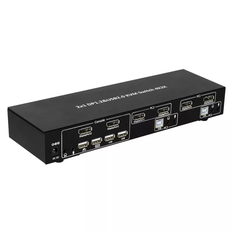 Techly IDATA DP-KVM4 KVM slēdzis, stiprināms plauktā, melns