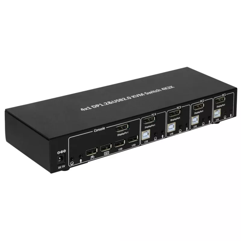 Techly IDATA DP-KVM4 KVM slēdzis, stiprināms plauktā, melns