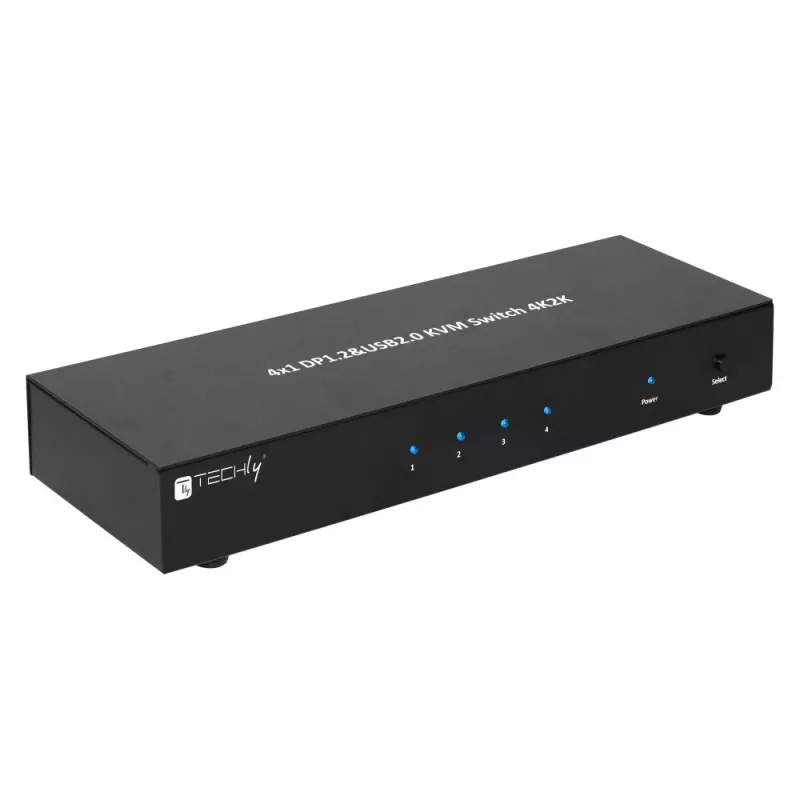 Techly IDATA DP-KVM4 KVM slēdzis, stiprināms plauktā, melns