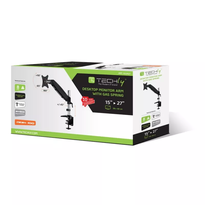 Techly galda cauruļveida gāzes atspere monitoram 15-27 inch 360mm melna ICA-LCD 111-BK