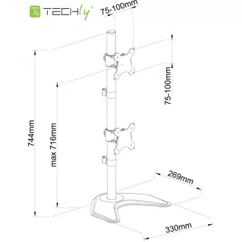 Techly ICA-LCD 2520V monitora stiprinājums / statīvs 68,6 cm (27 collas) Galds Melns