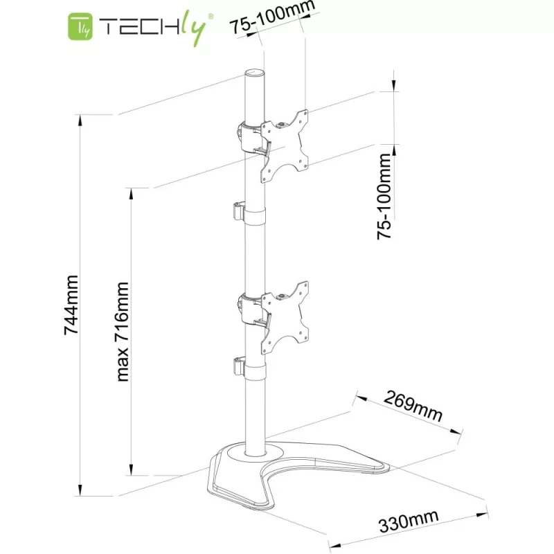 Techly ICA-LCD 2520V monitora stiprinājums / statīvs 68,6 cm (27 collas) Galds Melns