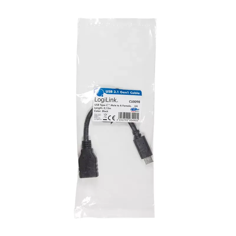 USB kabelis LogiLink USB C - USB A 0.15m CU0098 Melns