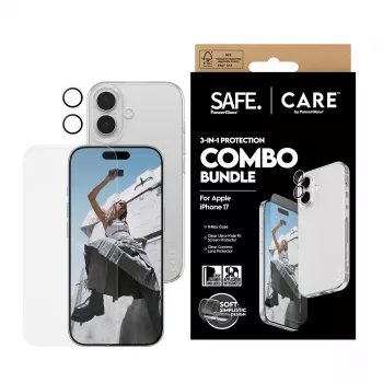 PanzerGlass 3-in-1 Combo Bundle for iPhone 17 — ekrāna aizsargs, kameras objektīva aizsargs un maciņš