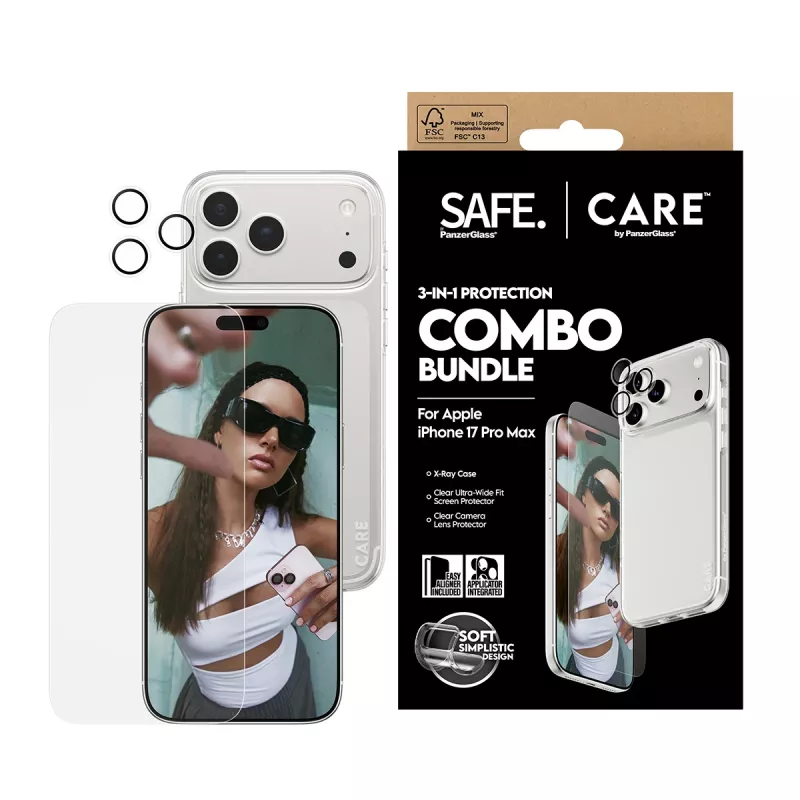 Ekrāna aizsargs, maciņš un kameras objektīva aizsarga komplekts PanzerGlass iPhone 17 Pro Max CR60725