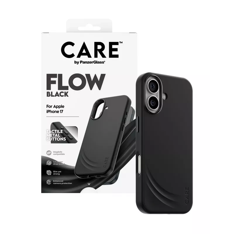 Aizsargapvalks PanzerGlass CARE Feature FLOW vāciņš melns ar MagSafe iPhone 17
