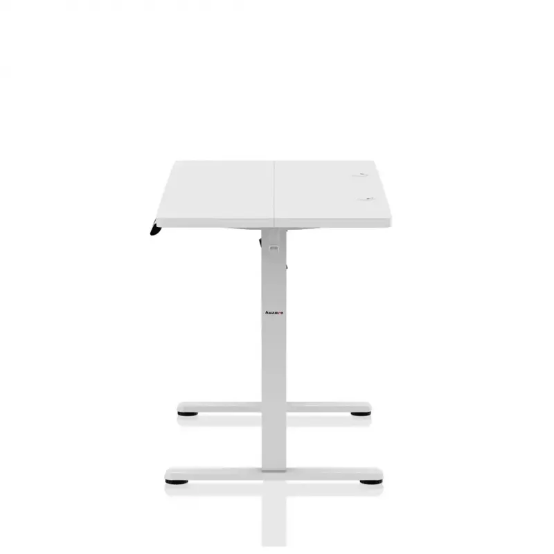 Spēļu galds huzaro Hero 8.1 — balts elektriski regulējams augstuma galds 120×60 cm, 720–1180 mm, 50 kg ietilpība, kabeļu pārvaldība