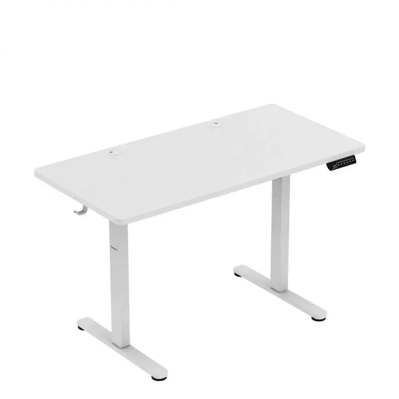 Spēļu galds huzaro Hero 8.1 — balts elektriski regulējams augstuma galds 120×60 cm, 720–1180 mm, 50 kg ietilpība, kabeļu pārvaldība