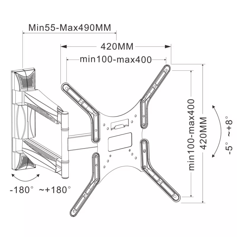 Techly ICA-PLB 271M TV kronšteins/statīvs 132.1 cm (52 collas) Melns
