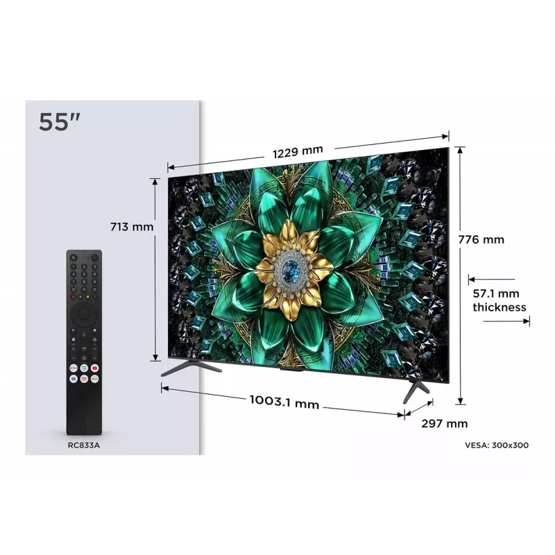 TV TCL 55Q6C 55 collas QD-Mini LED 4K Ultra HD, 3840×2160, Google TV, HDMI 2.1, 2.1ch 40W, HDR10+