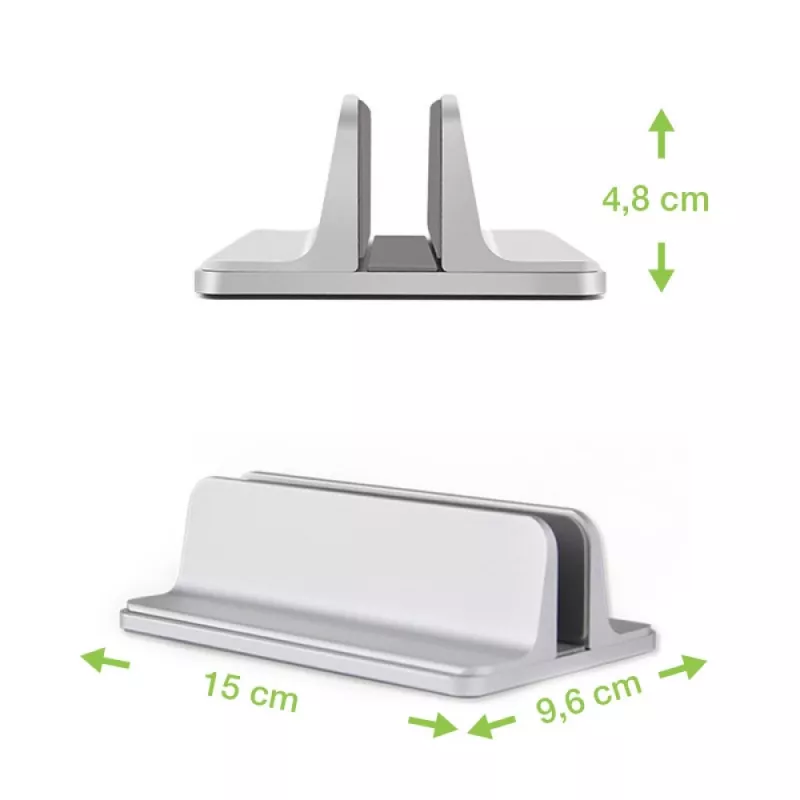 Klēpjdatora statīvs TECHLY Vertikāls alumīnija klēpjdatora statīvs, sudraba krāsā, līdz 17 collām (96×150×48 mm, 580 g)