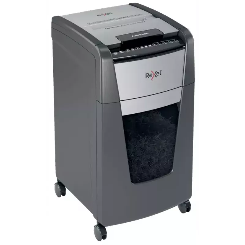 Rexel Optimum Auto+ 300M papīra smalcinātājs Mikrogriešana 55 dB 23 cm Melns, Pelēks