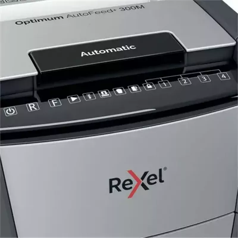 Rexel Optimum Auto+ 300M papīra smalcinātājs Mikrogriešana 55 dB 23 cm Melns, Pelēks