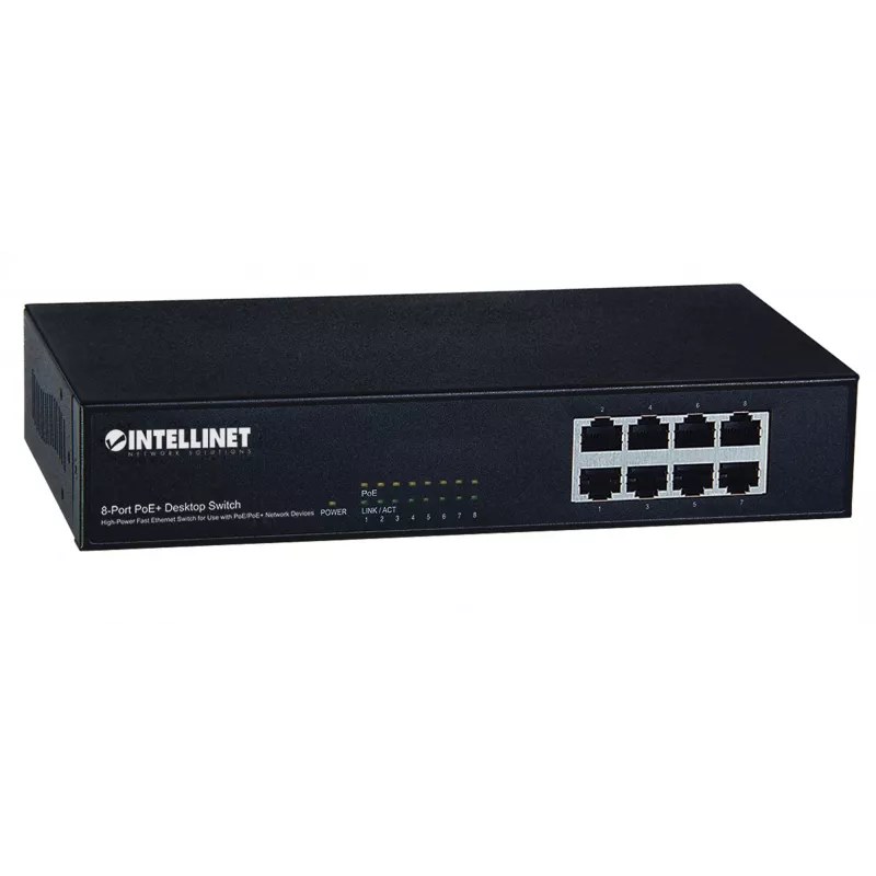 Intellinet 8 portu Fast Ethernet PoE+ slēdzis, 8 x PoE porti, 1,6 Gbit/s