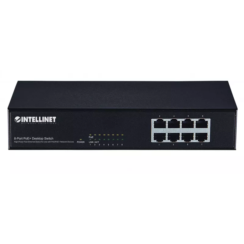 Intellinet 8 portu Fast Ethernet PoE+ slēdzis, 8 x PoE porti, 1,6 Gbit/s