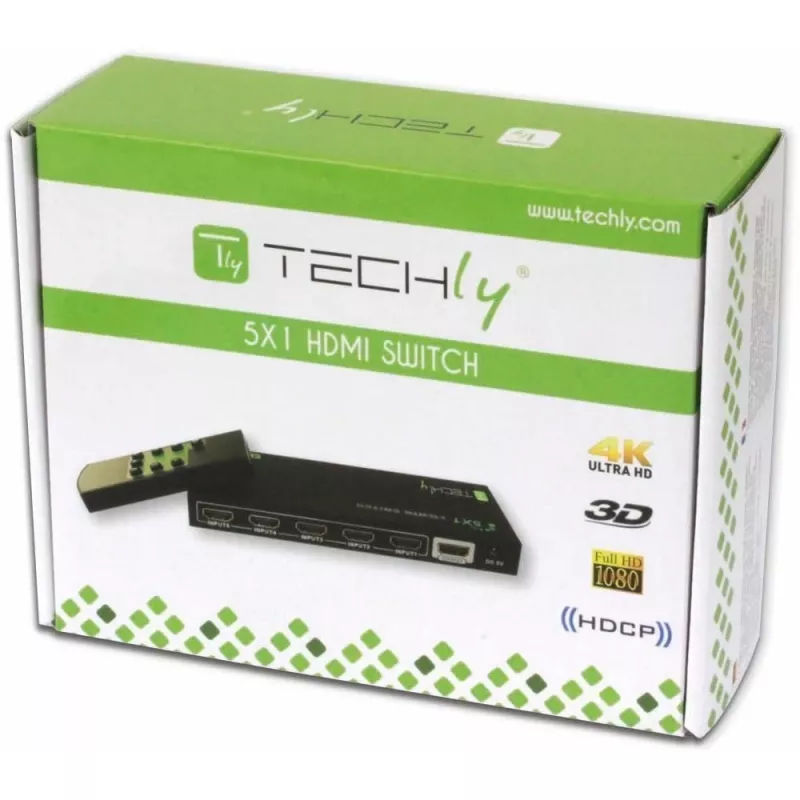 Techly 5 IN 1 OUT HDMI slēdzis ar tālvadību, 4Kx2K, 3D IDATA HDMI-4K51