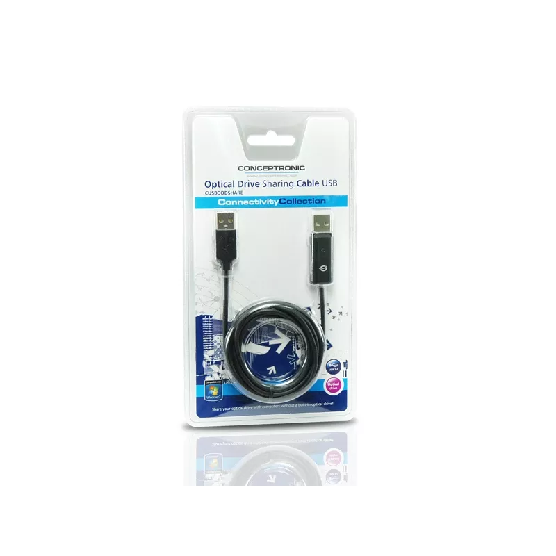 Conceptronic Optiskā diskdziņa koplietošanas kabelis USB, 1,8 m, melns, USB A, USB A, vīr./vīr., 20 g