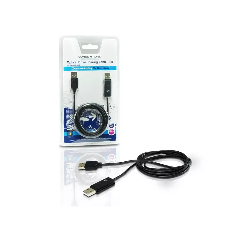 Conceptronic Optiskā diskdziņa koplietošanas kabelis USB, 1,8 m, melns, USB A, USB A, vīr./vīr., 20 g