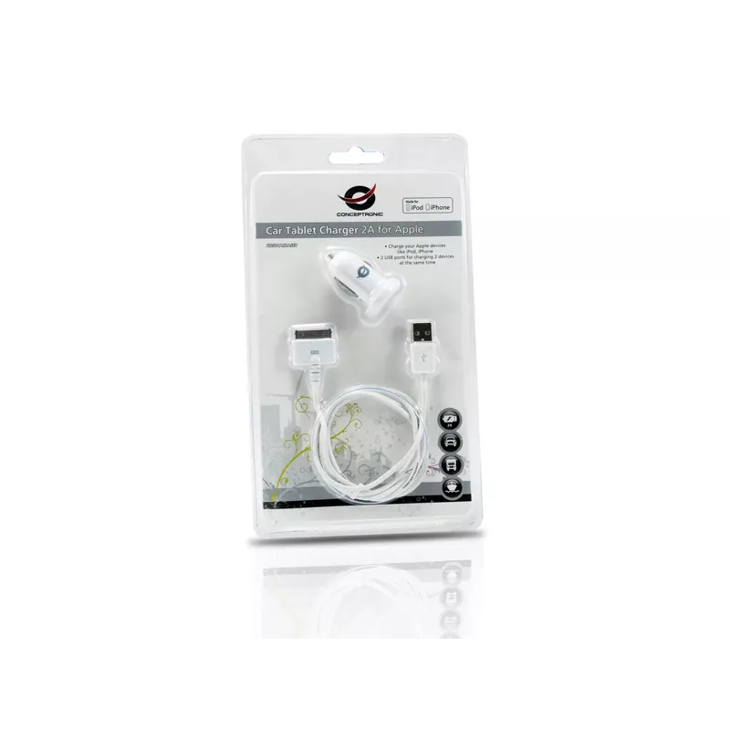 Conceptronic Car Tablet lādētājs 2A, Apple, auto, cigarešu pievads, 5 V, balts