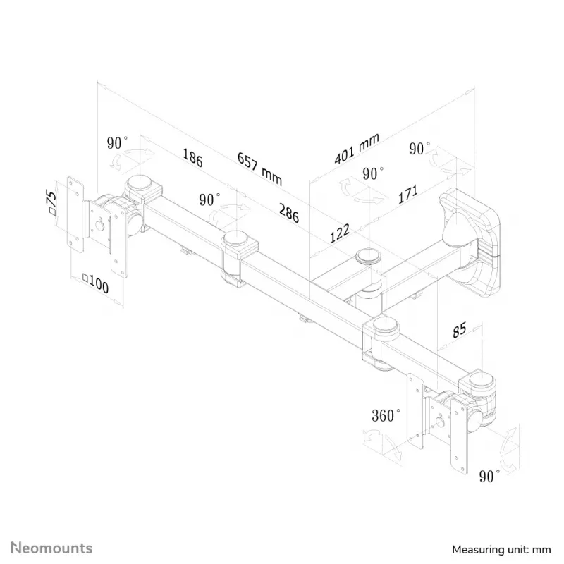 Neomounts FPMA-W960D Dubults monitoru/TV stiprinājums pie sienas 10-27 collas - pilna kustība