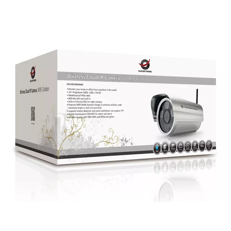 Conceptronic bezvadu mākoņa IP kamera, WDR, āra, lodes tipa, Ķīna, 100 mm, 247 mm, 95 mm, 1,13 kg