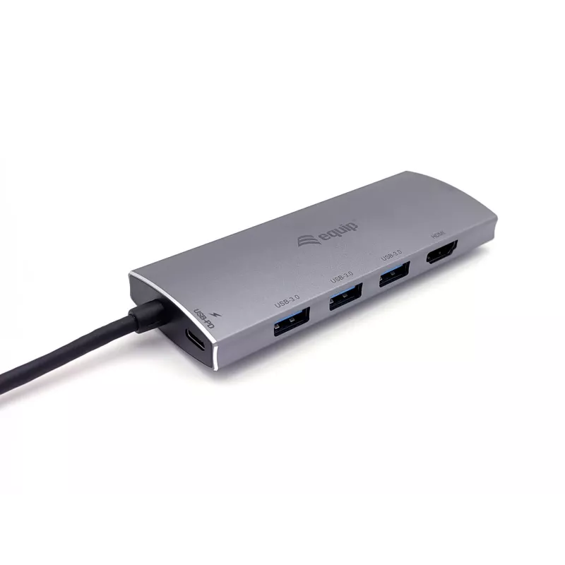 Equip USB-C 7-in-1 daudzfunkciju adapteris, USB 3.2 Gen 1 (3.1 Gen 1) Type-C, 100 W, sudraba krāsā, MicroSD (TransFlash), MicroSDHC, SD, SDHC, 4K Ultra HD, 30 Hz