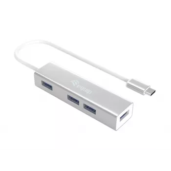 Equip USB-C uz 4 portu USB 3.0 centrmezgls, USB 3.2 Gen 1 (3.1 Gen 1) Type-C, USB 3.2 Gen 1 (3.1 Gen 1) Type-A, 5000 Mbit/s, sudraba, alumīnijs, Windows 10, Windows 7, Windows 8