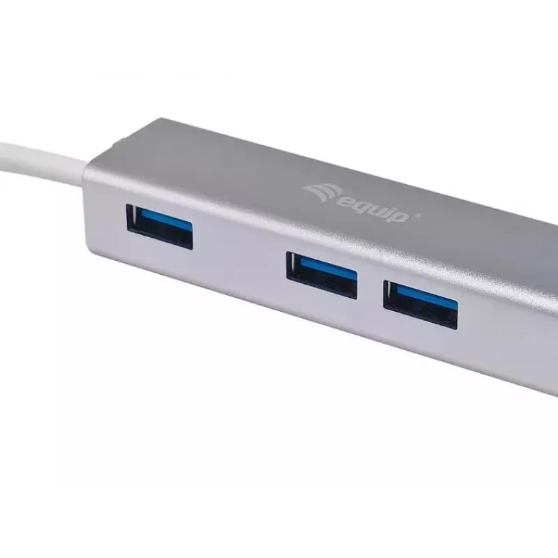 Equip USB-C uz 4 portu USB 3.0 centrmezgls, USB 3.2 Gen 1 (3.1 Gen 1) Type-C, USB 3.2 Gen 1 (3.1 Gen 1) Type-A, 5000 Mbit/s, sudraba, alumīnijs, Windows 10, Windows 7, Windows 8