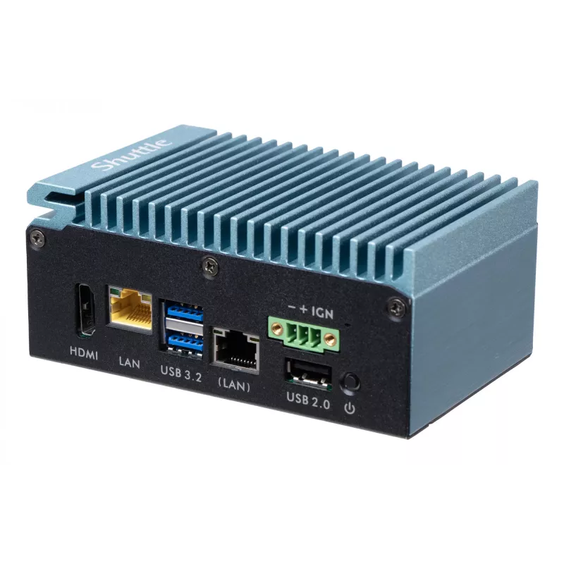 Shuttle Edge PC SPCEL02, Intel Celeron J6412, 1x HDMI, 2x 2.5G LAN, 1x COM, DIO (4x ieeja, 4x izeja), 3x USB, 2x M.2, 12-24V, 24/7 nepārtraukta darbība, bez ventilatora, ietver VESA un DIN-slīdes stiprinājumu
