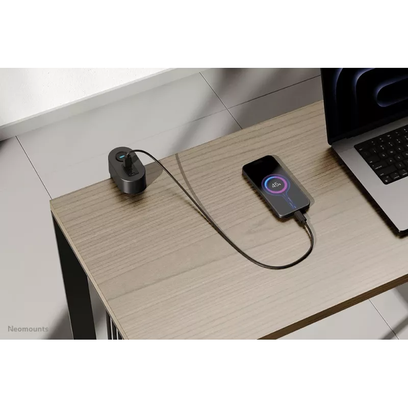 Neomounts DS22-840BL6 galda kontaktligzda ar skavu un USB-C un USB-A pieslēgvietām – ātrā uzlāde