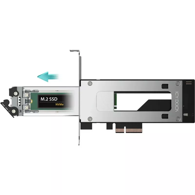 PCIe NVMe M.2 adaptera karte icy dock MB840M5P-B, melna/sudraba